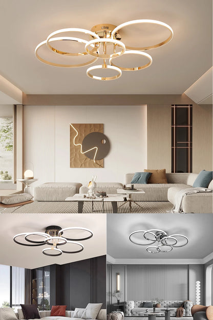 Modern LED Ceiling Chandelier for Living Bedroom,Round Dimmable Ceiling Lamp,Gold/Chrome/Black Bedroom Ceiling Light Fixture