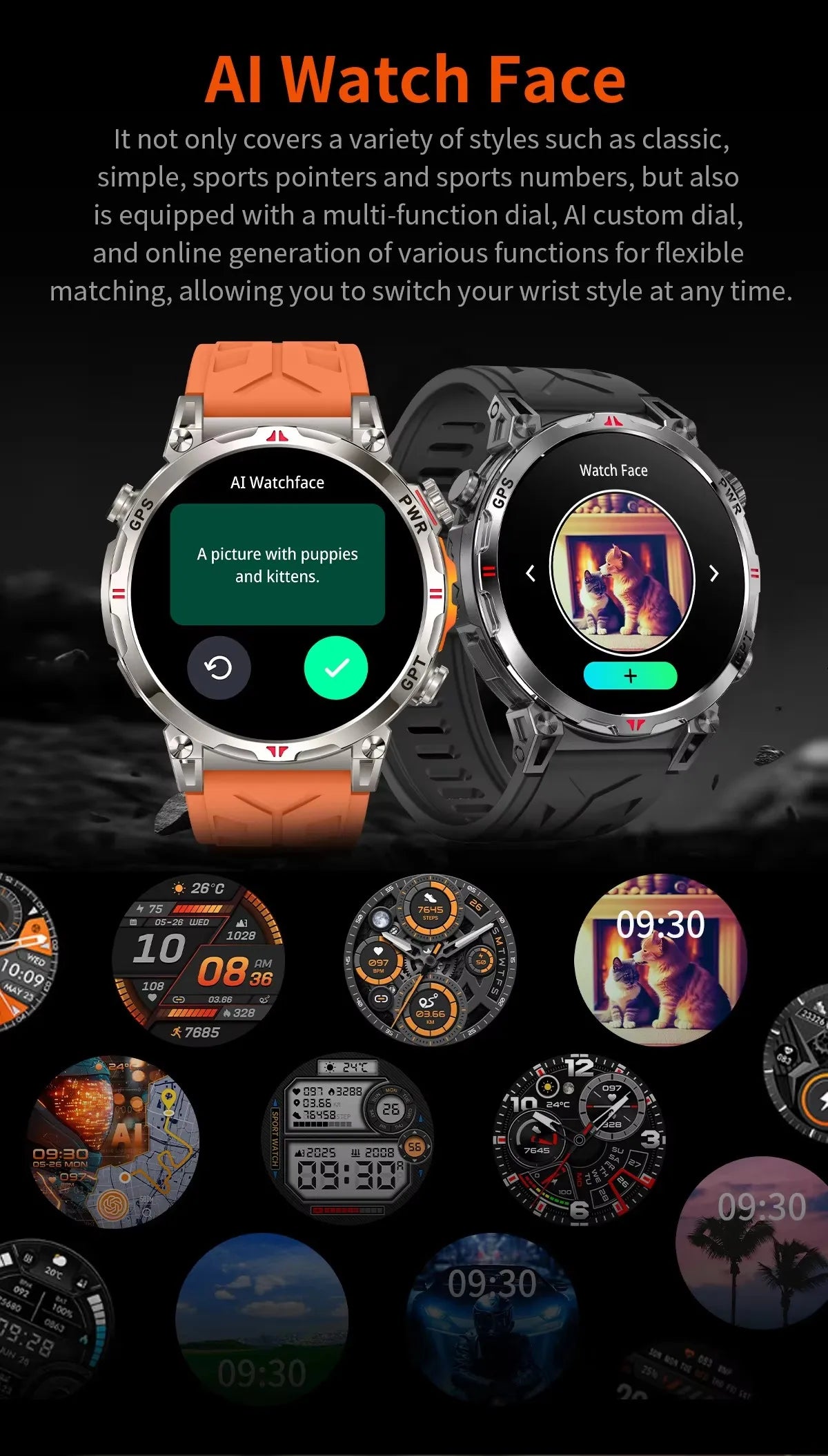 Men KC93 Smart Watch 1.56inch AMOLED GPS Positioning Outdoors Sports Fitness Tracker Bluetooth Calling Large Battery Smartwatch