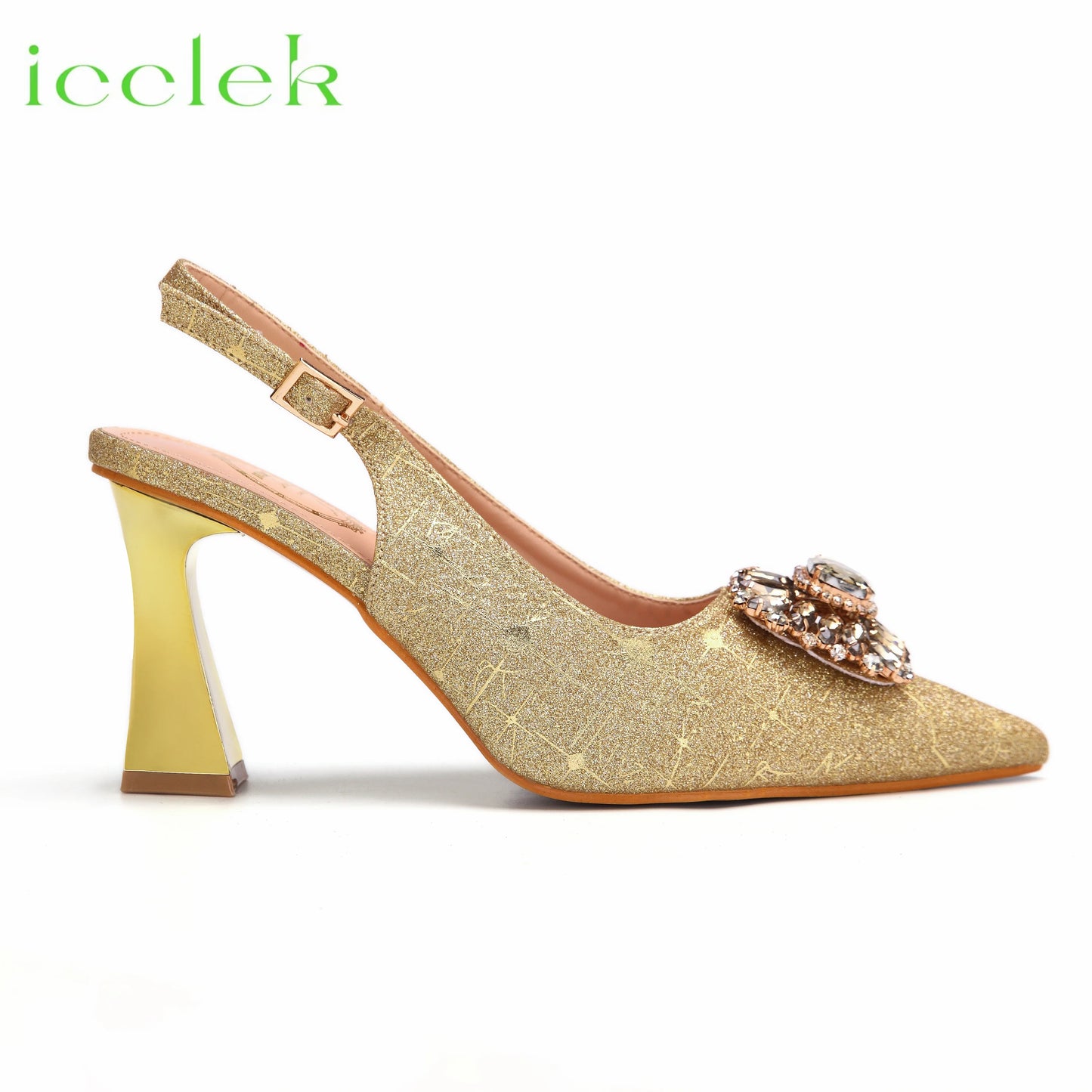 Women High Heels Sandals Shinning Material with Rhinestone Italian Design T.Blue Color Pointed Toe Shoes and Bags Set