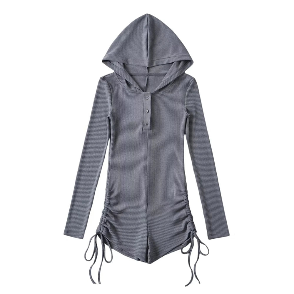 Women's Jumpsuits Y2k Shorts Playsuits 90s Vintage Slim Casual Sexy Bodysuits Long Sleeves Aesthetic Punk Korea Hooded With Hat