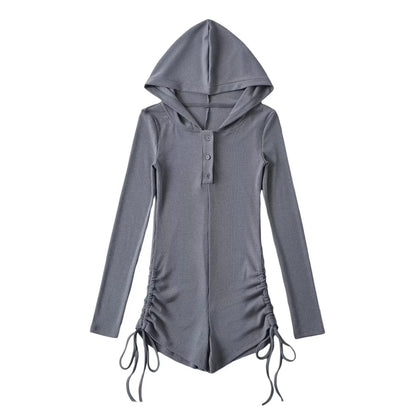 Women's Jumpsuits Y2k Shorts Playsuits 90s Vintage Slim Casual Sexy Bodysuits Long Sleeves Aesthetic Punk Korea Hooded With Hat
