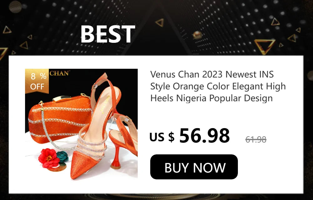 Venus Chan-Nigerian Heel Party for Women Yellow Shoes and Bag Set Rhinestone Handbag Italian Design Wedding INS 2024