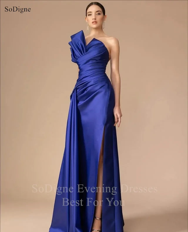SoDigne Elegant Satin Evening Dresses Strapless Side Slit A-Line Party Dress Formal Occasion Prom Gowns Customized