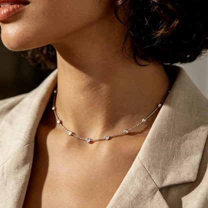 COSYA 2cttw 3mm Moissanite Necklace for Women S925 Silver Plated 18K GoldD Color Bezel Bubble Choker Chain Fine Jewelry Gift