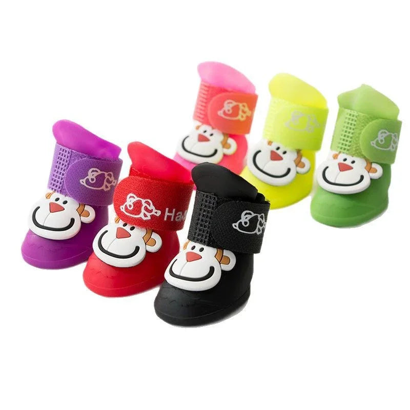 4pcs/set Waterproof Pet Dog Shoes Anti-slip Rain Boots Footwear for Small Cats Dogs Puppy Dog Pet Booties Pet Paw Accessories
