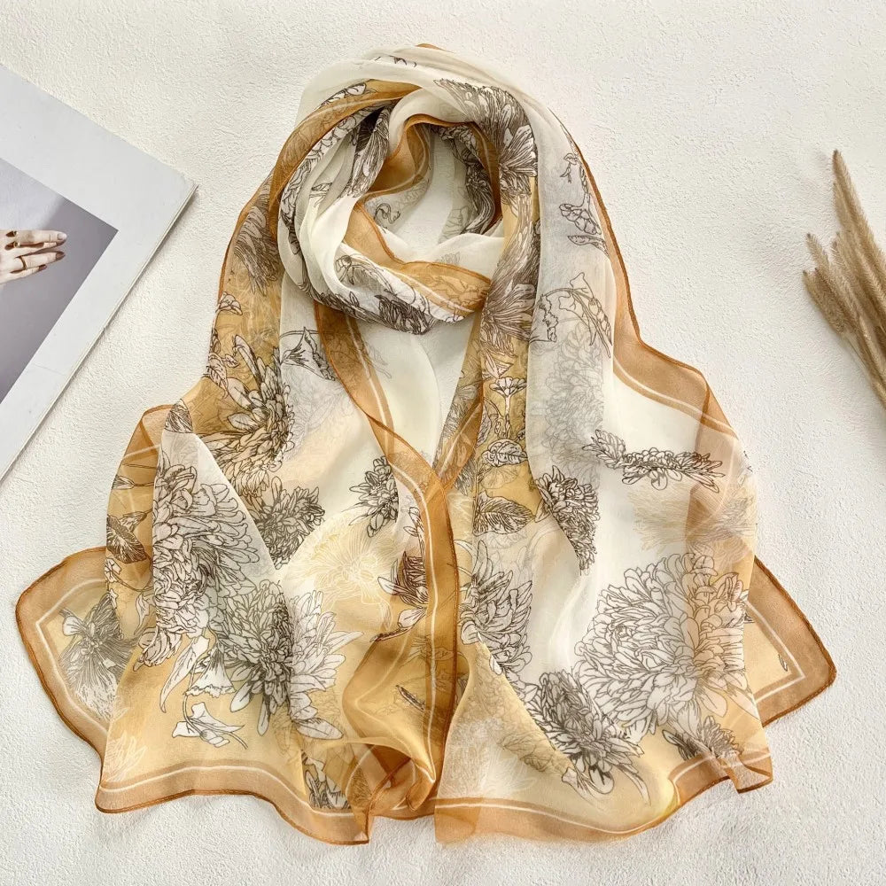 Floral Chiffon Scarf for Women - 160x50cm Silky Georgette, Lightweight  Summer Beach Wrap & Sun Protective Hijab