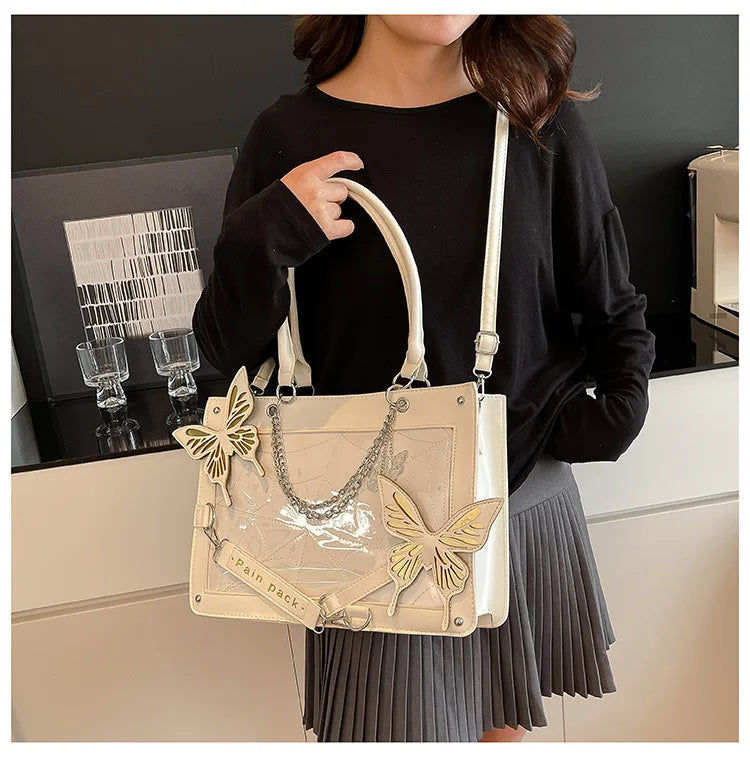 Sweet Y2k Lolita Butterfly Chain Shoulder Bags Trendy Gothic Harajuku Ita Bag Japanese Chic Women Transparent Handbags Crossbody