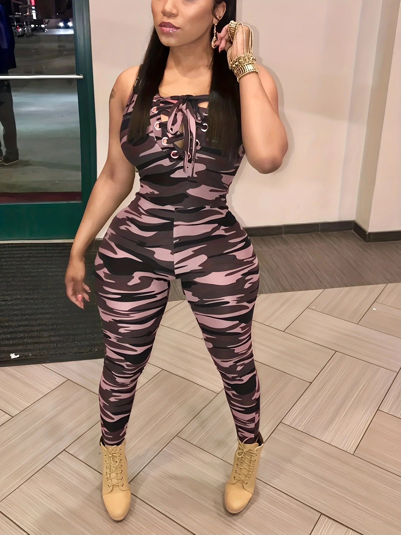 Women Overalls 2024 Bodysuit Print Bandage Womens Jumpsuits New Fashion Sexy Rompers Pants Sleeveless One Piece Casual Bodysuit