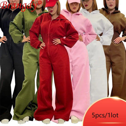 5pcs Bulk Items Wholesale Lots Long Sleeve Zipper Jumpsuits for Woman 2025 Fall Fashion Slim Sexy One Pieces Bodysuits B16131