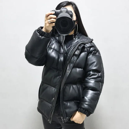Women Winter Thick Warm Natural Sheepskin Down Jacket Casual Hooded Windproof Overcoat Loose Fit Genuine Leather Jacket Coats