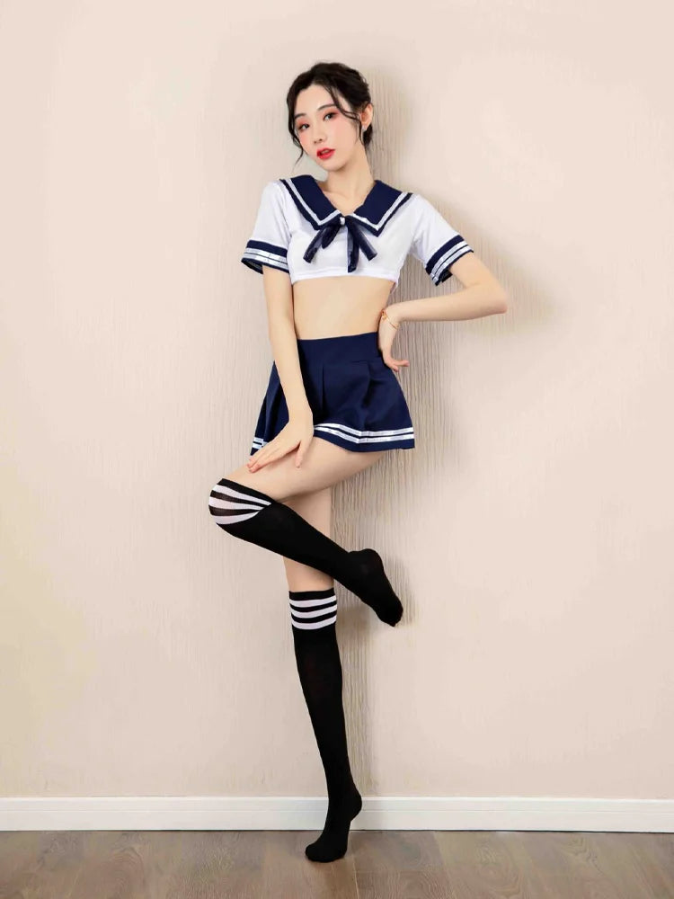 Sexy Japanese Sailor Cosplay Outfit Cropped Top Pleated Mini Skirt School-Style Uniform Fashionable Designed Exclusively Uniform