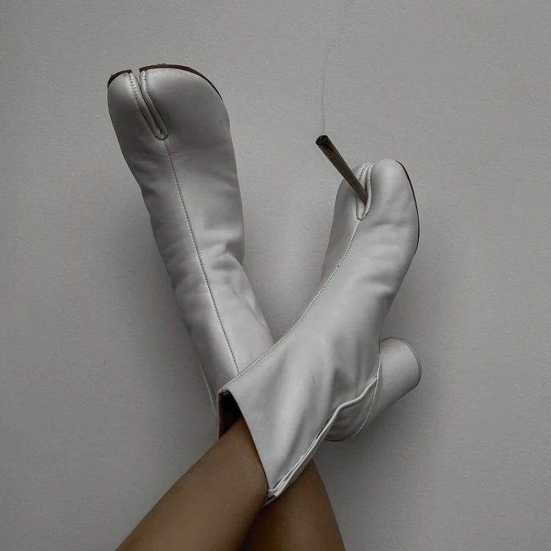 Split Toe Chunky Heels Ankle Boots Women Brand Designer Tabi Short Boots Autumn Winter INS Style Genuine Leather Female Shoes