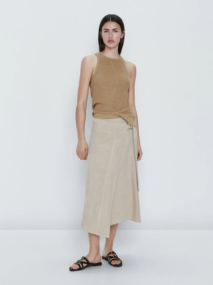 Ethereal Traf Md 2026 YAZHIMEI summer new style of Women's casual standard brown crew-neck knitted rib vest