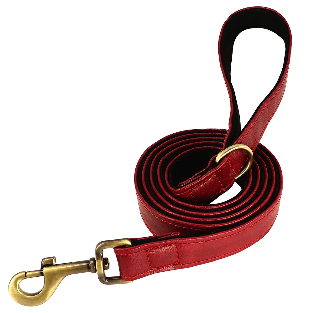 Personalized Dog Collar Leash PU Leather Dogs Collars Pet Rope Engraved Pet ID Name Necklace for Small Large Dogs Soft Padded