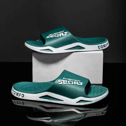 Men's Letter Print Slide Sandals Color Block Thick Sole Sport Slippers 2026