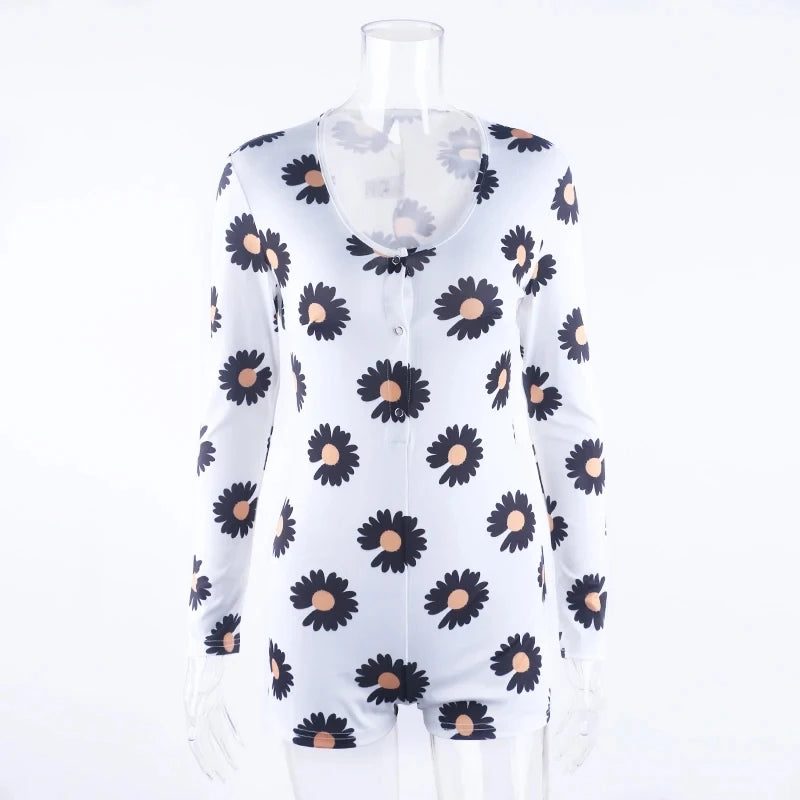 OMSJ 2024 Rompers Women Sleepwear Sky Blue Leopard Print Long Sleeve Short Jumpsuit Sexy Onesie For Adult Female Nightwear S-3XL
