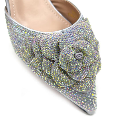 Italian Design Evening Shoes And Bags Paired With Handmade Petal Gold Colour Pointed Toe Mid-Heel Shoes For Women Party Shoes