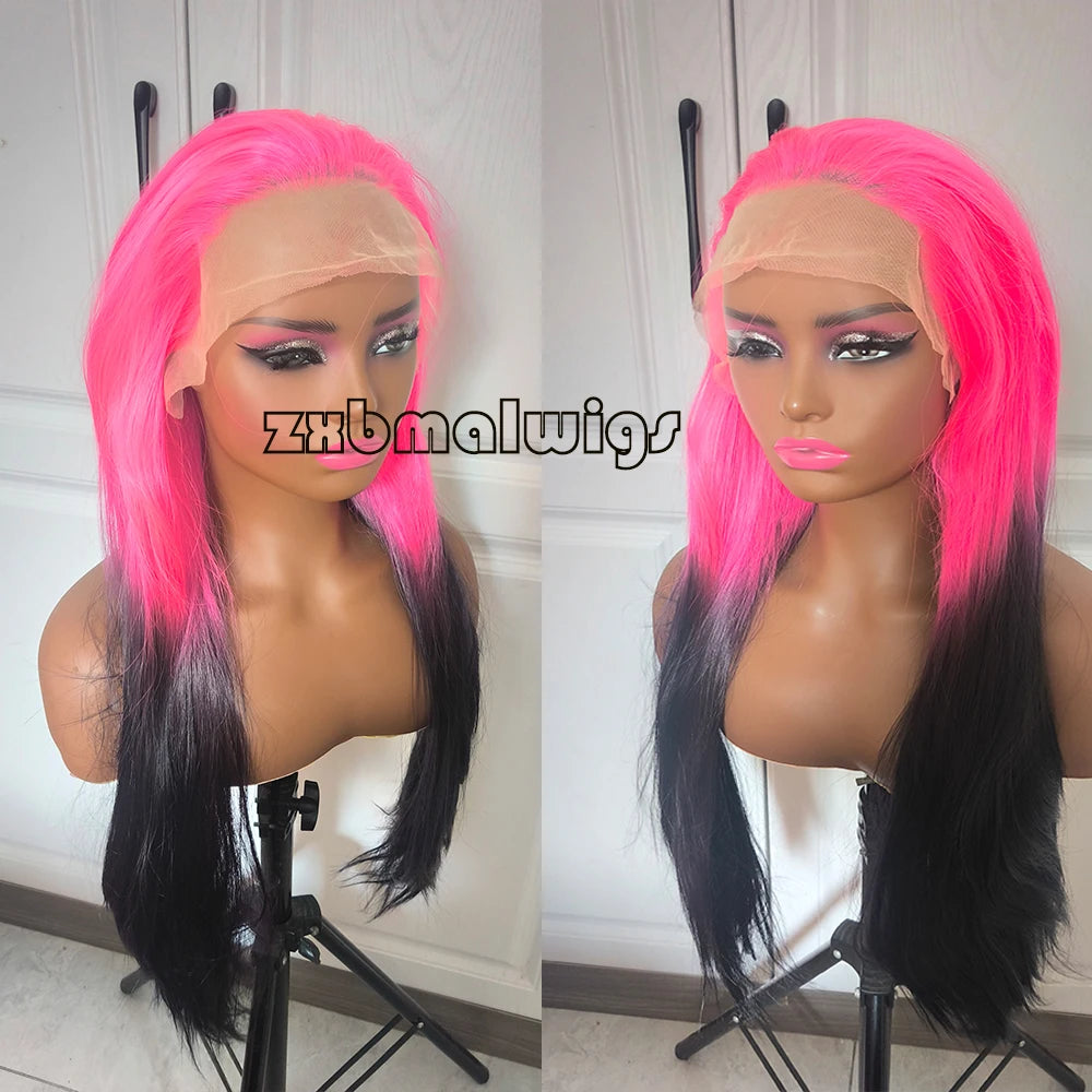 Synthetic Hair Ombre Blonde To Red  Straight Pre Plucked 13x4 Lace Front Wigs for Black Women Glueless Cosplay Daily Wear Wigs