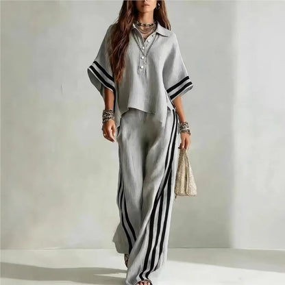 2026 New Autumn Summer Women's Short-sleeved Shirts And Loose Trousers Two-piece Suit Casual Simple White Suits Women Clothing