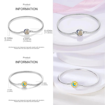 Silver 925 Bracelet Original Bracelets Colorful Zircon Heart Flower Cat Snake Chain For DIY Charms 17-20CM Luxury Jewelry Gifts