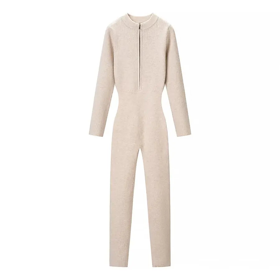 Women's Chic Skateboard One-piece Knitted Elastic Bodycon Bodysuit Lady Sexy Long Sleeve Zipper Inner Skiing Sports Jumpsuits
