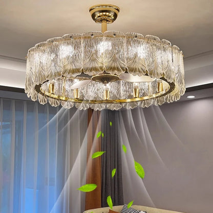 Nordic Luxury Crystal Ceiling Fan Light Modern Minimalist Dining Room Hotel Pendant Lights Living Room Bedroom Silent Fan lamp