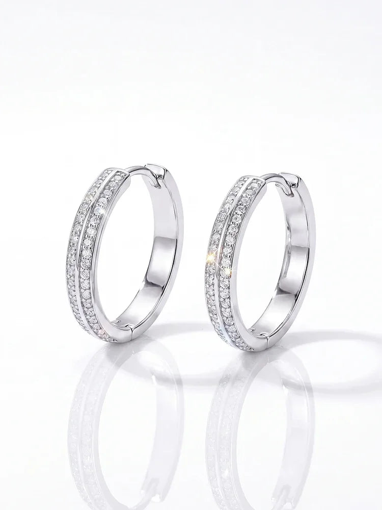 Real Double Moissan Diamond Round Sparkling Hoop Earrings Suitable for Women's Daily Wear 925 Silver High Quality Fine Jewelry