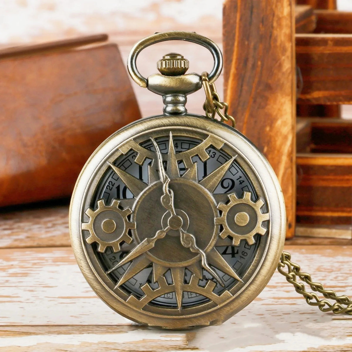 Exquisite Retro Bronze Steampunk Hollow Gear Design Quartz Pocket Watch with Necklace Chain Leisure Pendant Gift Men's Clock