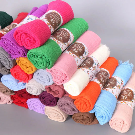 12pcs/lot Plain Wrinkle Wrap Cotton Viscose Long Shawl Scarf Women Crinkle Hijab Shawl Muslim Head Hijab scarf wholesale