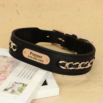 Custom Leather Dog Collar Accessories Personalized ID Tag Nameplate Collars For Small Medium Large Dogs French Bulldog Pitbull