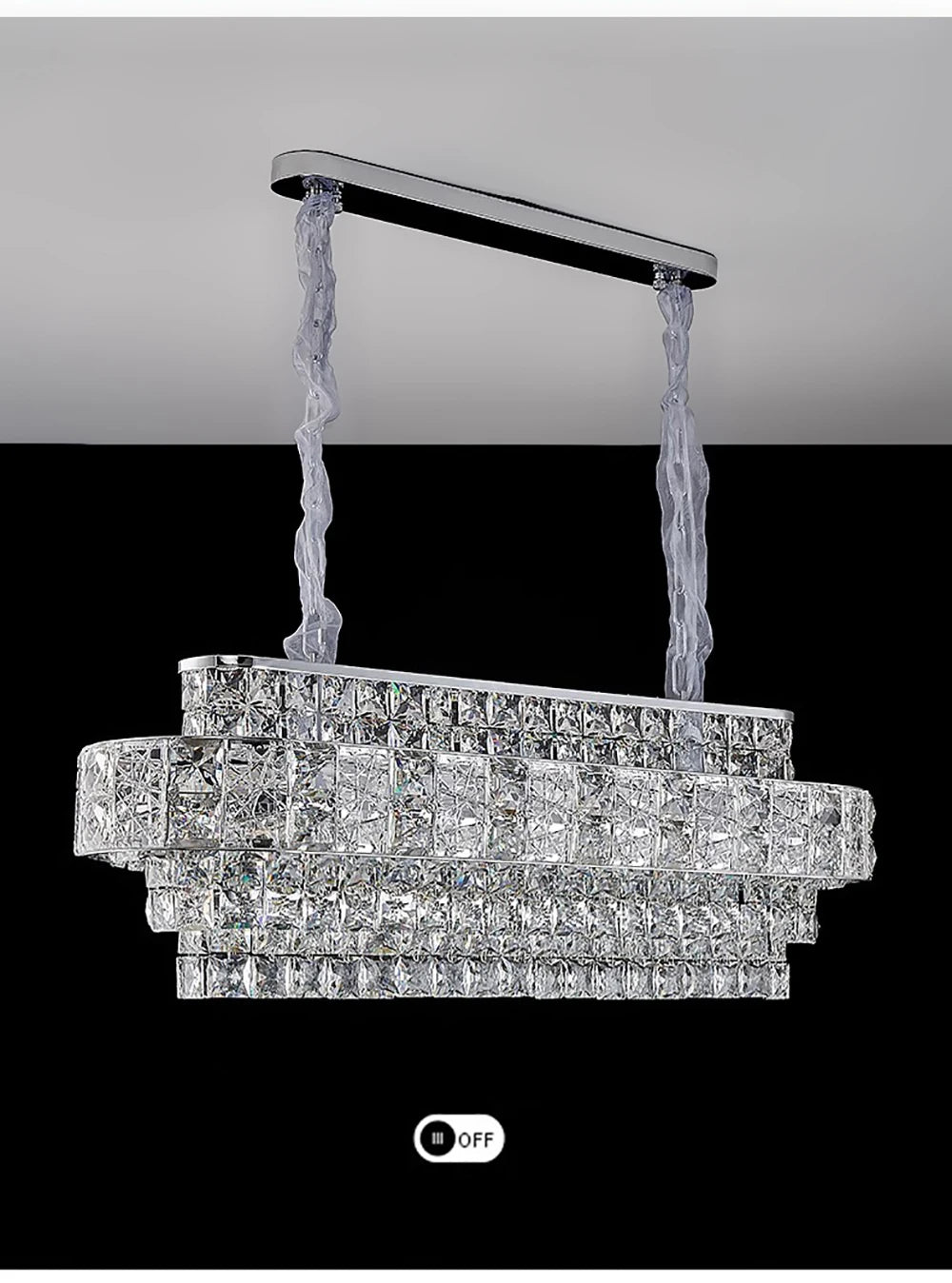 Luxury Glittering Crystal Long Pendant Lights Modern Lustres LED Oval Hanging Lamps for Ceiling Home Decor for Dining Room
