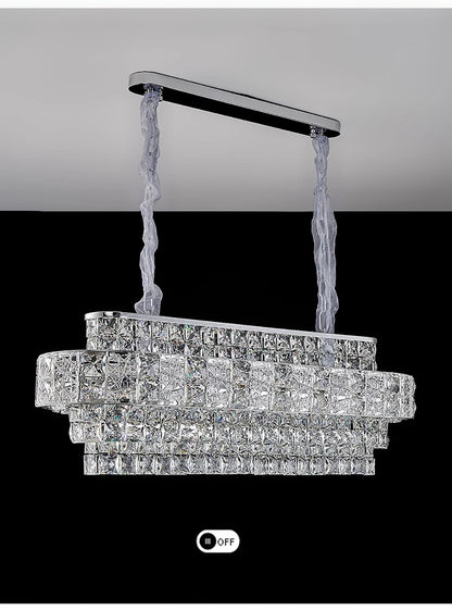 Luxury Glittering Crystal Long Pendant Lights Modern Lustres LED Oval Hanging Lamps for Ceiling Home Decor for Dining Room