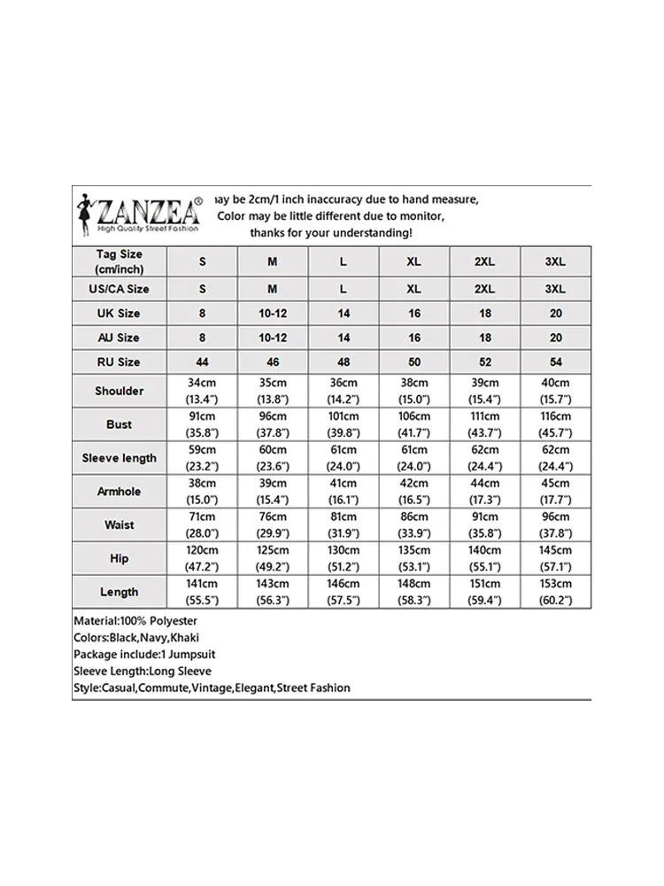 ZANZEA Fashion Women Jumpsuits 2026 Spring Overalls Pants Elegant OL Work Wide Leg Trousers V Neck Long Sleeve Romper Streetwear