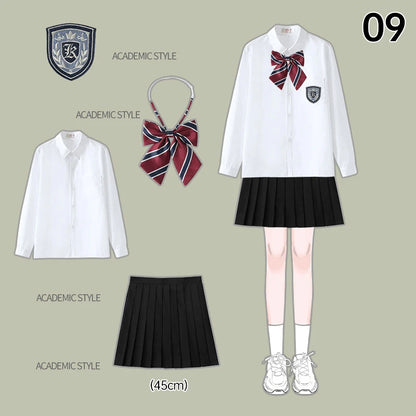 Men Women JK Uniform British Style School Uniforms Preppy Style Pleated Skirt With Bow Tie Tops Pants Chorus Poetry Cosplay