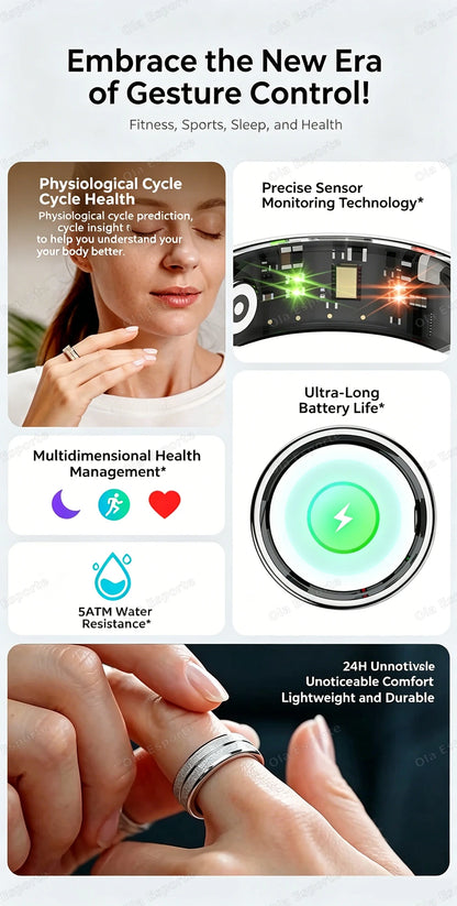 2026 New Smart Ring Bluetooth Heart Rate Body Temperature Monitor AI Health Analysis 5ATM Waterproof Sports Smartring Men Women