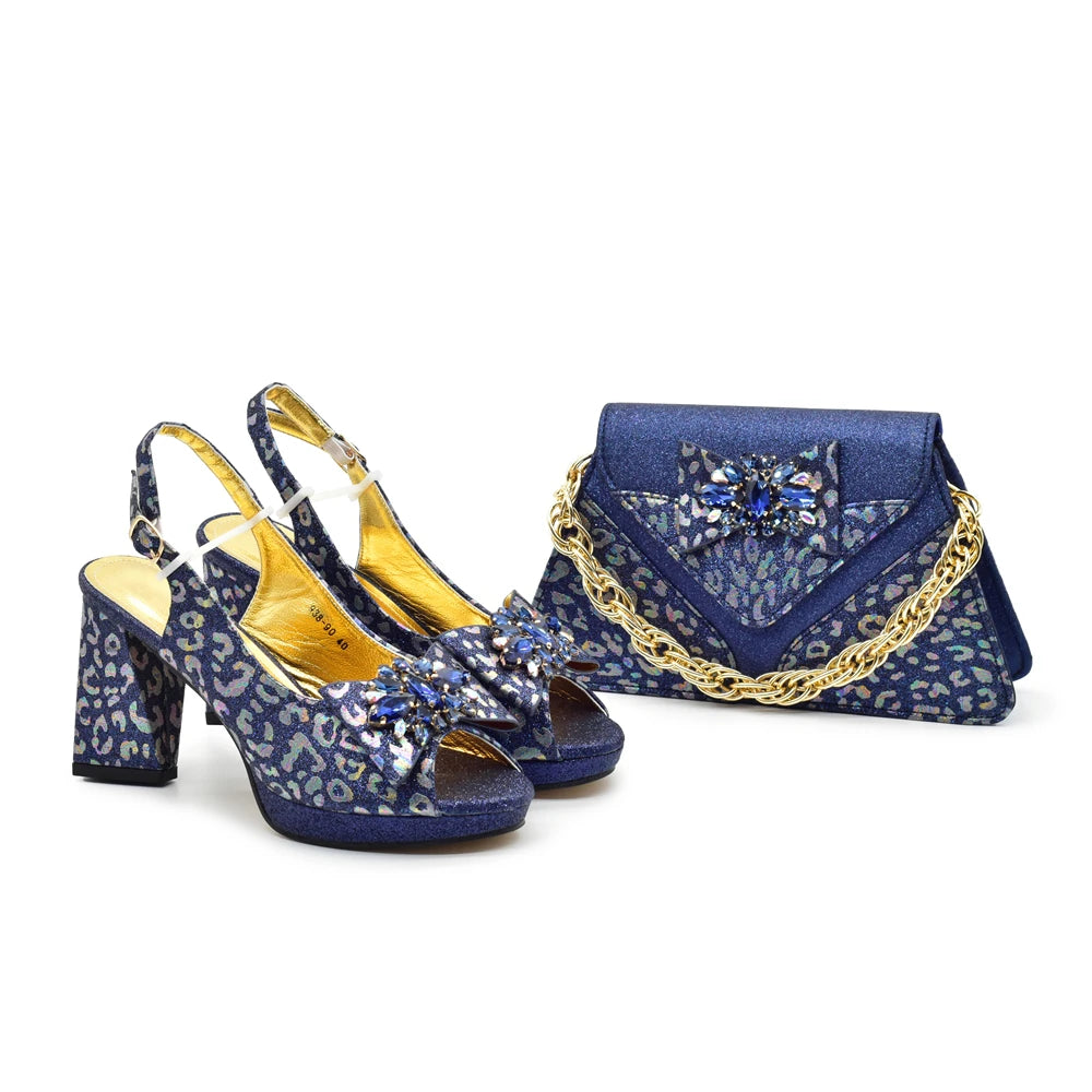 New Fashion Luxury Shoe and Bag Set for Party in Women Women Nigerian Italian Shoes and Bags Set Decorated with Rhinestone