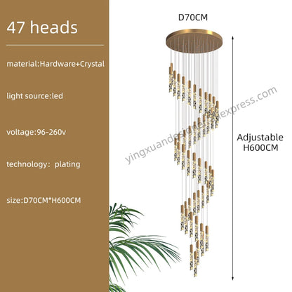 Crystal Staircase Pendant Lamp Modern Gold Lighting Fixture Ceiling Hang Pendant Light Luster Indoor Villa Loft Stair Chandelier