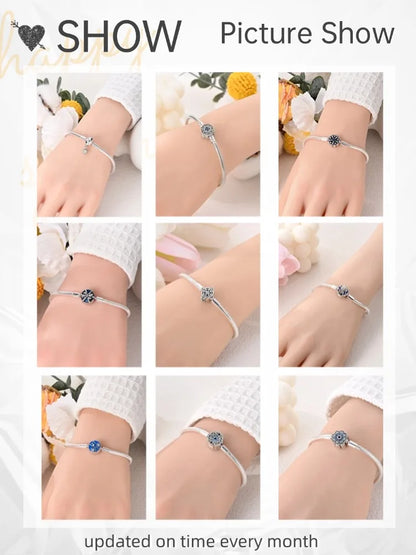 Silver 925 Bracelet Original Bracelets Colorful Zircon Heart Flower Cat Snake Chain For DIY Charms 17-20CM Luxury Jewelry Gifts