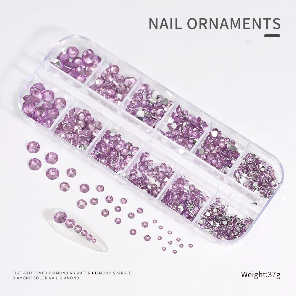 12Gird 3D Glass AB Crystal Nail Art Rhinestones Kit Flatback Round Bead Charm Gem Stones Jewelry Diamond with Tools for Nail Art
