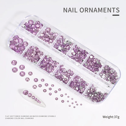 12Gird 3D Glass AB Crystal Nail Art Rhinestones Kit Flatback Round Bead Charm Gem Stones Jewelry Diamond with Tools for Nail Art