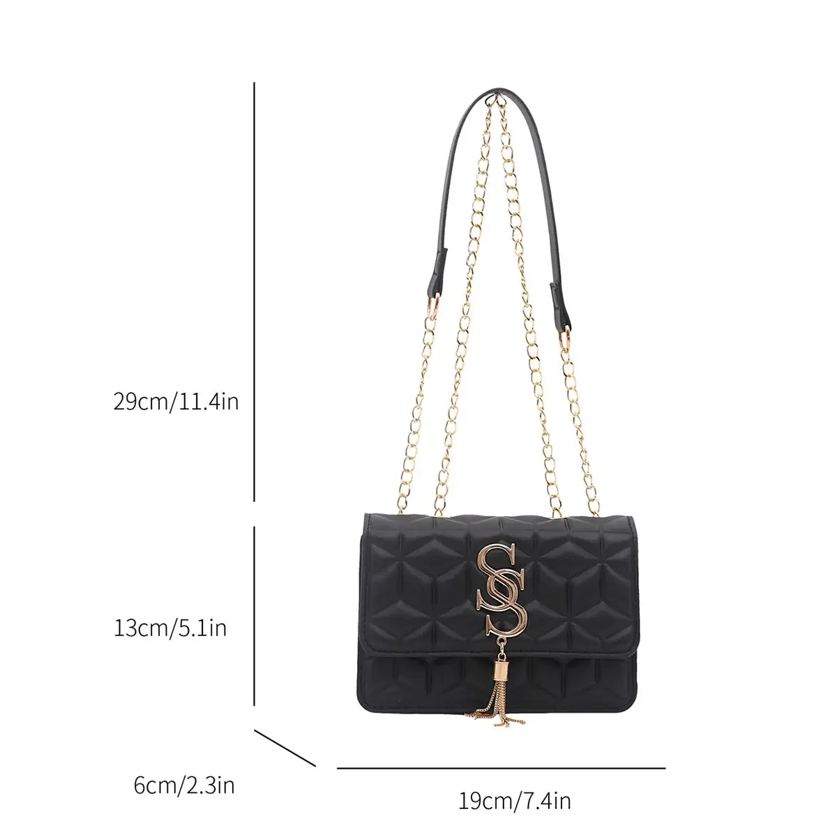 Light Luxury Trend Argyle Quilted Small Square Bag Metal Letter Tassel Flap Crossbody Bags Commuting Fashion Shoulder Bag