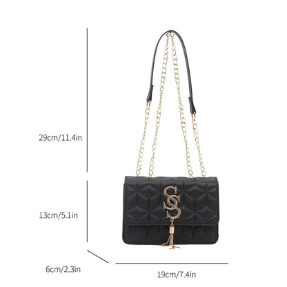 Light Luxury Trend Argyle Quilted Small Square Bag Metal Letter Tassel Flap Crossbody Bags Commuting Fashion Shoulder Bag