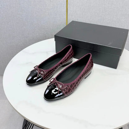 Luxury Brand Women's Slip-on Bow-accented  Low-heel Shoes Mary Janes Embossed Upper Patent Leather Versatile Casual Shoes