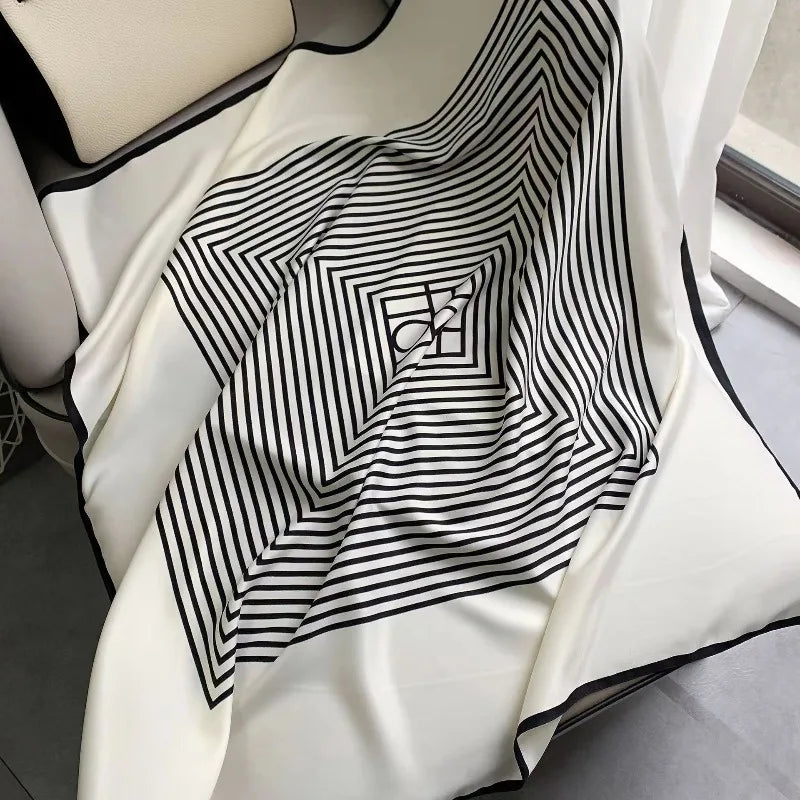 Fashion 90×90CM Geometric Stripe Printed Square Silk Scarf Bandana Women's Neckerchief Hijab Daily Wear Fall Decoration Shawl