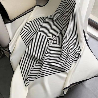 Fashion 90×90CM Geometric Stripe Printed Square Silk Scarf Bandana Women's Neckerchief Hijab Daily Wear Fall Decoration Shawl