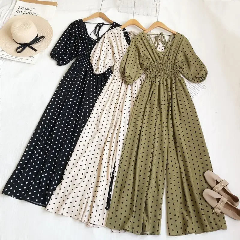 Jumpsuit Women Summer New Temperament Polka Dot V-neck High Waist Casual Wide Leg Jumpsuit Elegant Party One Piece Jumpsuits