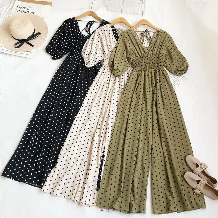 Jumpsuit Women Summer New Temperament Polka Dot V-neck High Waist Casual Wide Leg Jumpsuit Elegant Party One Piece Jumpsuits