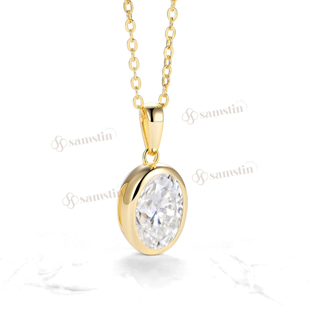 Samstin 2.5CT Oval Moissanite Necklace for Women Solid 14K 10K Yellow Gold Engagement Necklace for Anniversary Christmas Gifts