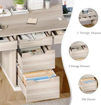 Two Person Desk with 5 Drawers, Double Desk with Storage for 2 People, 78 Inch Extra Long Computer Desk Workstation
