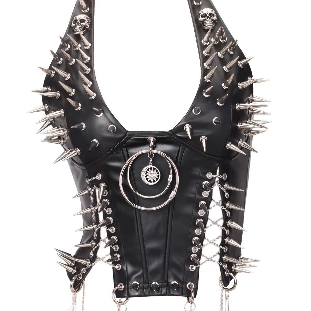 Goth Top Y2K Clothes Women's Tanks Emo Clothing Gothic Boho Tops with Spikes Punk Rock Teens Festival Spiked Bra Grunge T Shirt